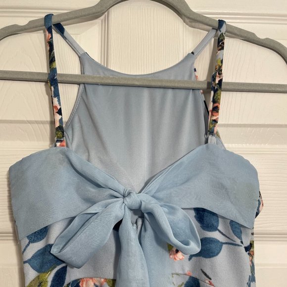 Xtraordinary Women's Light Blue Floral High Neck Sleeveless Bow Dress Size 5 - Picture 4 of 9